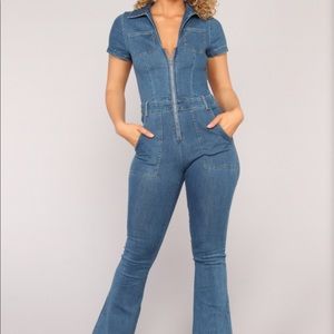 NWOT Fashion Nova Denim Flare Legged Jumpsuit